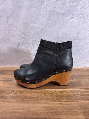 Cordani Black Leather Wooden Clog Ankle Boots Size 40